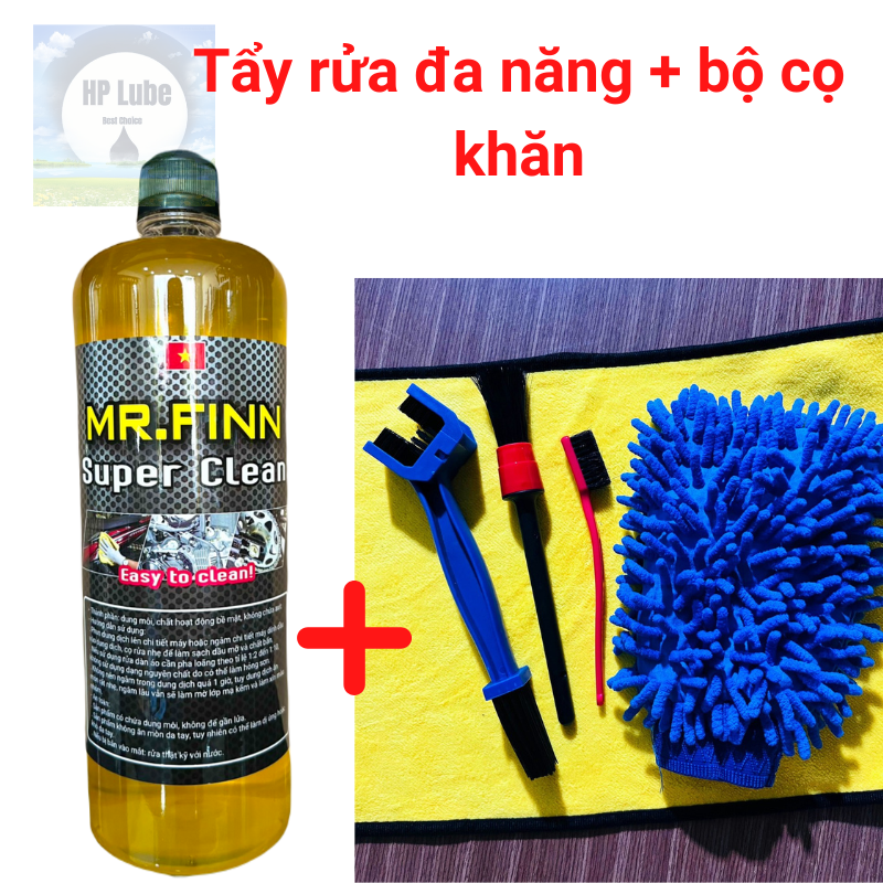 Combo chai tẩy rửa đa năng mr.finn tẩy rửa sên dĩa, dàn chân, đầu bò, lốc máy+ bộ cọ khăn, bao tay rửa xe