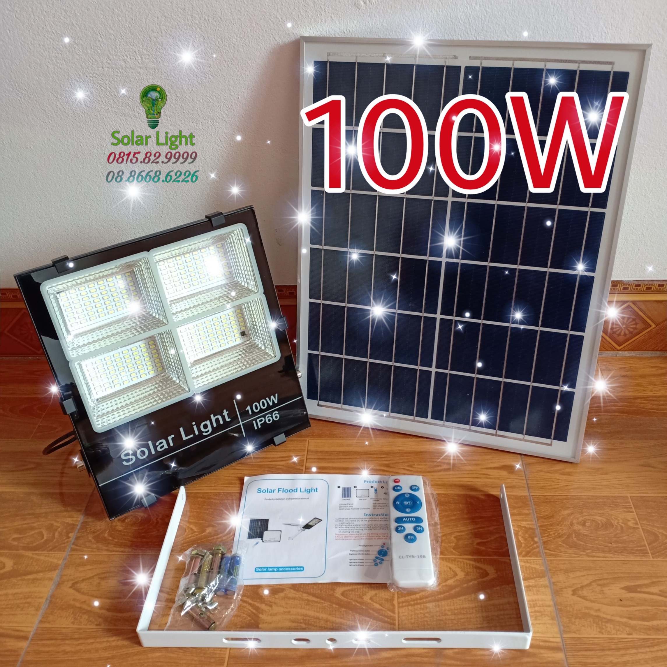 100W ĐÈN PHA LED NĂNG LƯỢNG MẶT TRỜI  , Solar Light , IP66 chống nước , NHÔM ĐÚC NGUYÊN KHỐ