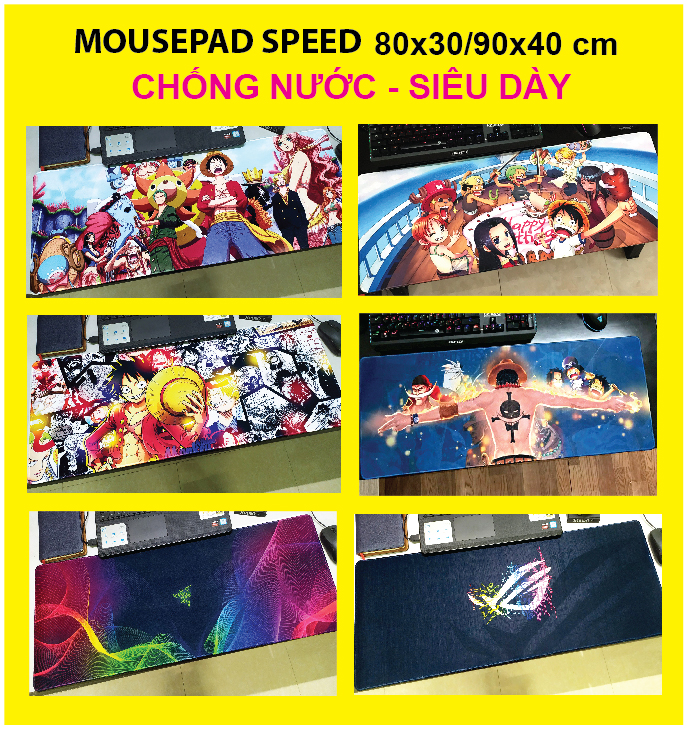 [CHỐNG NƯỚC] Tấm lót chuột, bàn di chuột game cỡ lớn (80x30/90x40) siêu DÀY 3 mm,  ANIME ONE PIECE