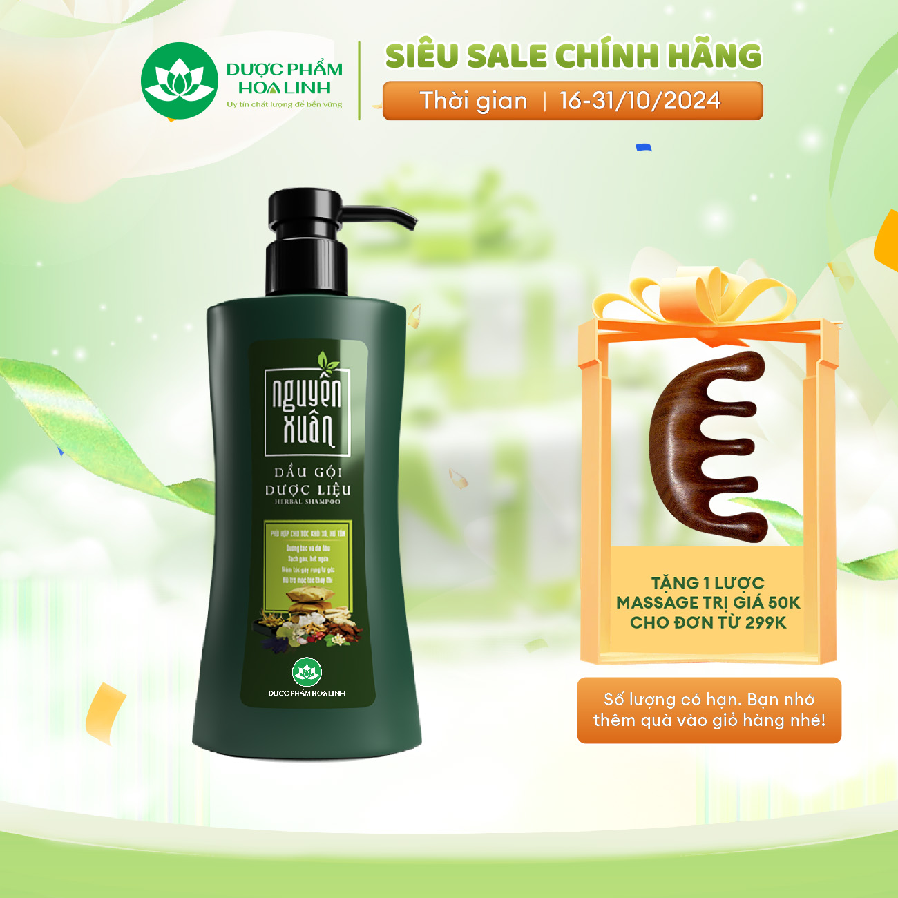 Dầu Gội Dược Liệu Nguyên Xuân Xanh Dưỡng Tóc 350ml Tặng thêm 10 thể tích giá không đổi