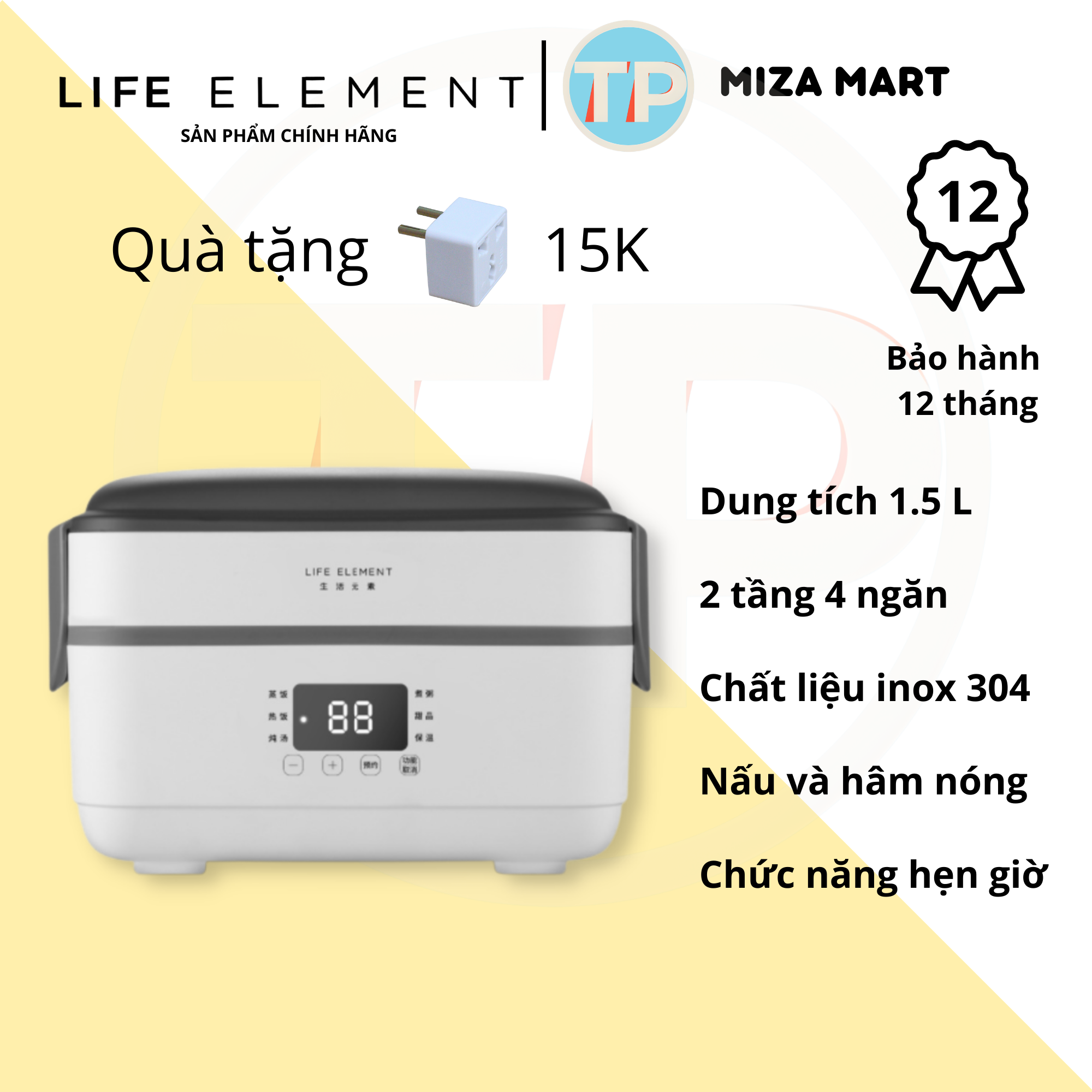 Hộp cơm cắm điện hẹn giờ F36, 2 tầng 3 ngăn, nấu chín, hâm nóng, giữ nhiệt cho thức ăn, dùng cho văn phòng