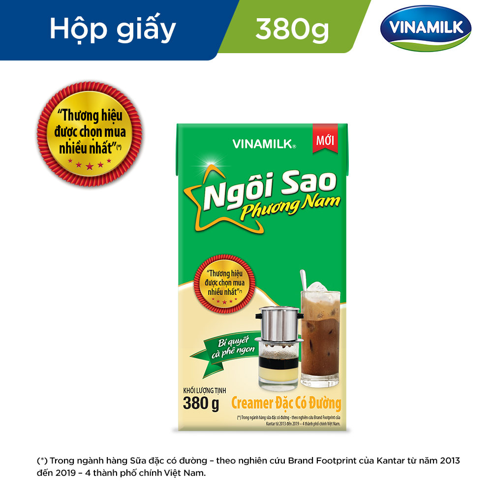 Bộ 6 hộp sữa đặc có đường Ngôi Sao Phương Nam xanh lá - Hộp giấy 380g