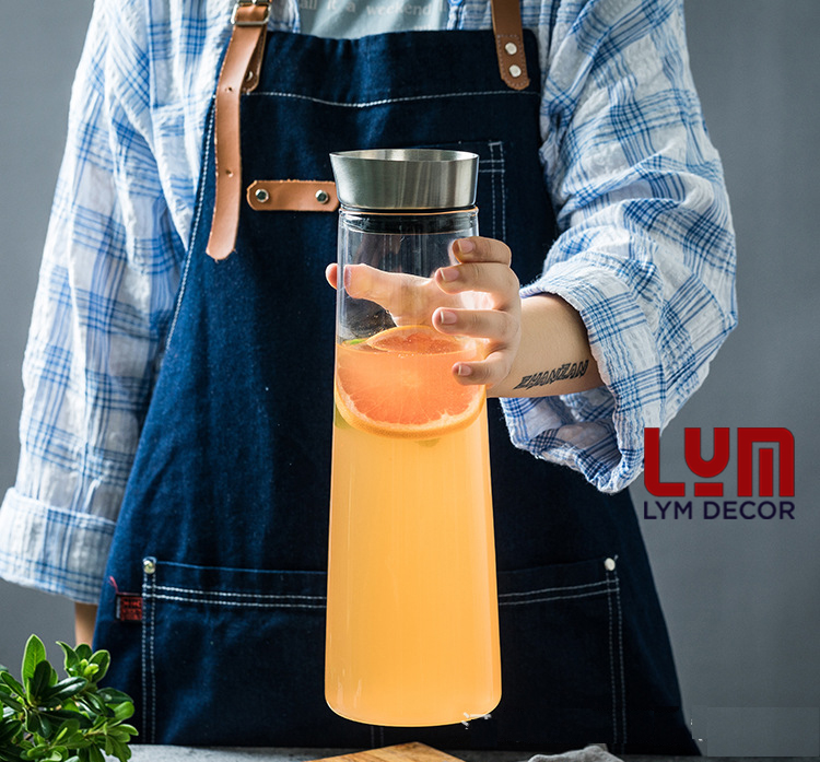 Bình DETOX 1L dáng cao phong cách Bắc Âu - bình đựng nước, bình thủy tinh chịu nhiệt không chì cao cấp phong cách Bắc Âu