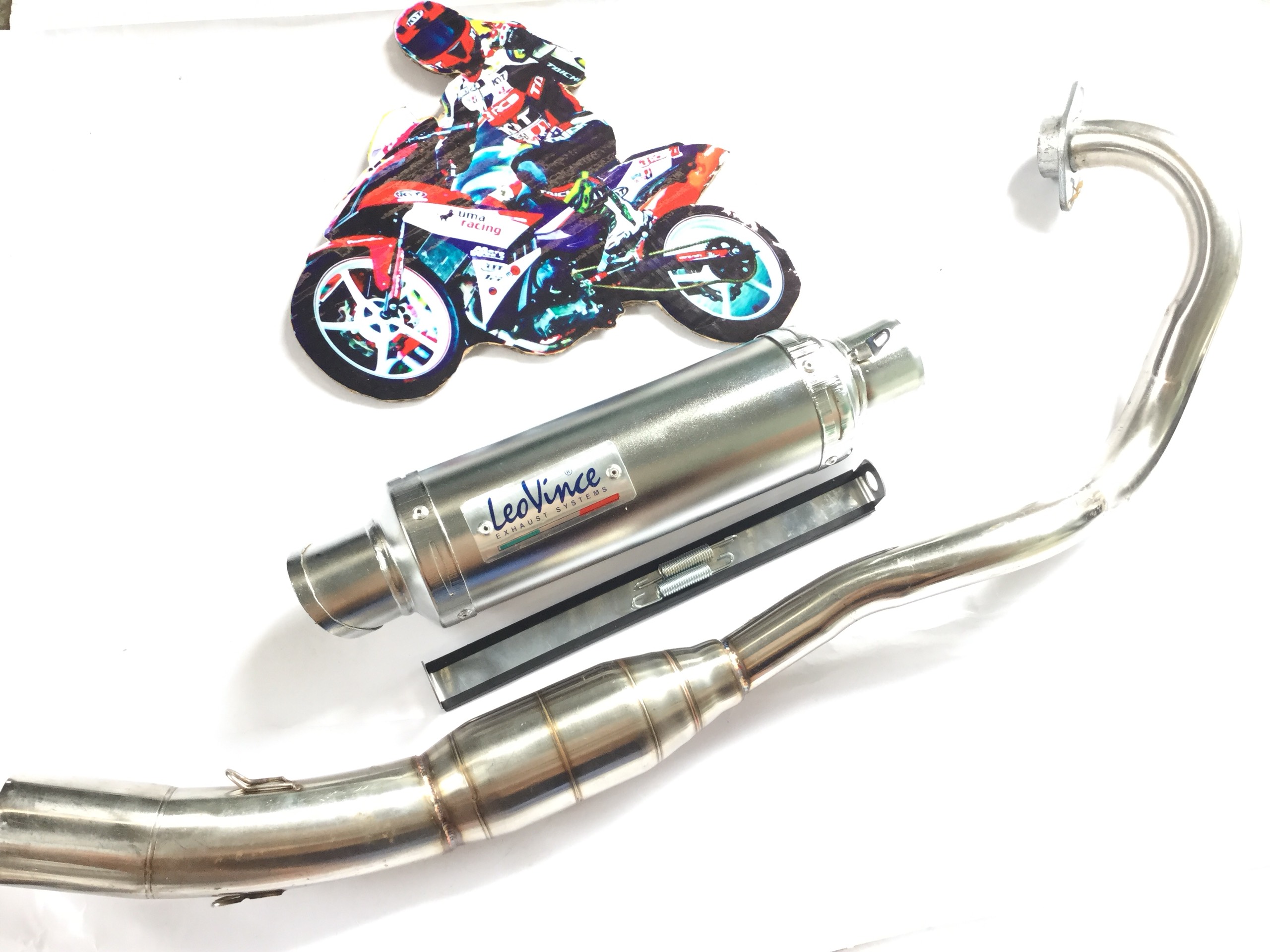 Pô Leovince Trắng - Cổ Bầu Hơi inox Lắp Exciter 150 ..,,,.,.,.,,,.,.