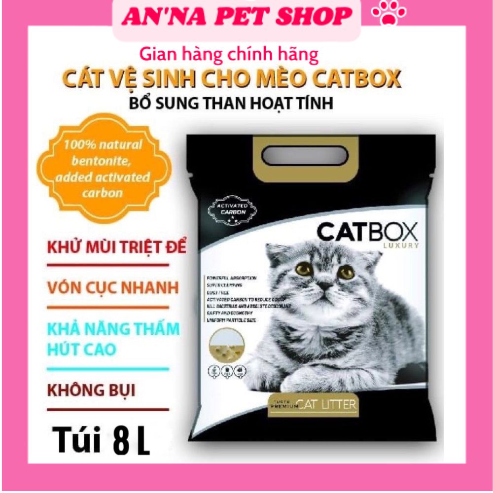 Cát vệ sinh cho mèo catbox Luxury siêu vón siêu khử mùi 8L cát than hoạt tính - Annapet