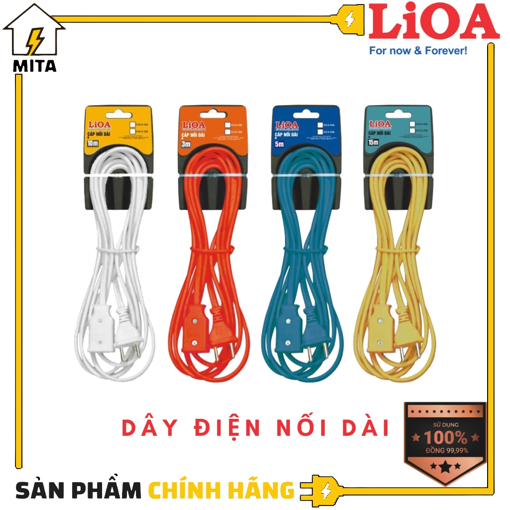Cáp Nối Dài LiOA dây dài 3m/5m/10m/15m 10A-15A 2 lõi