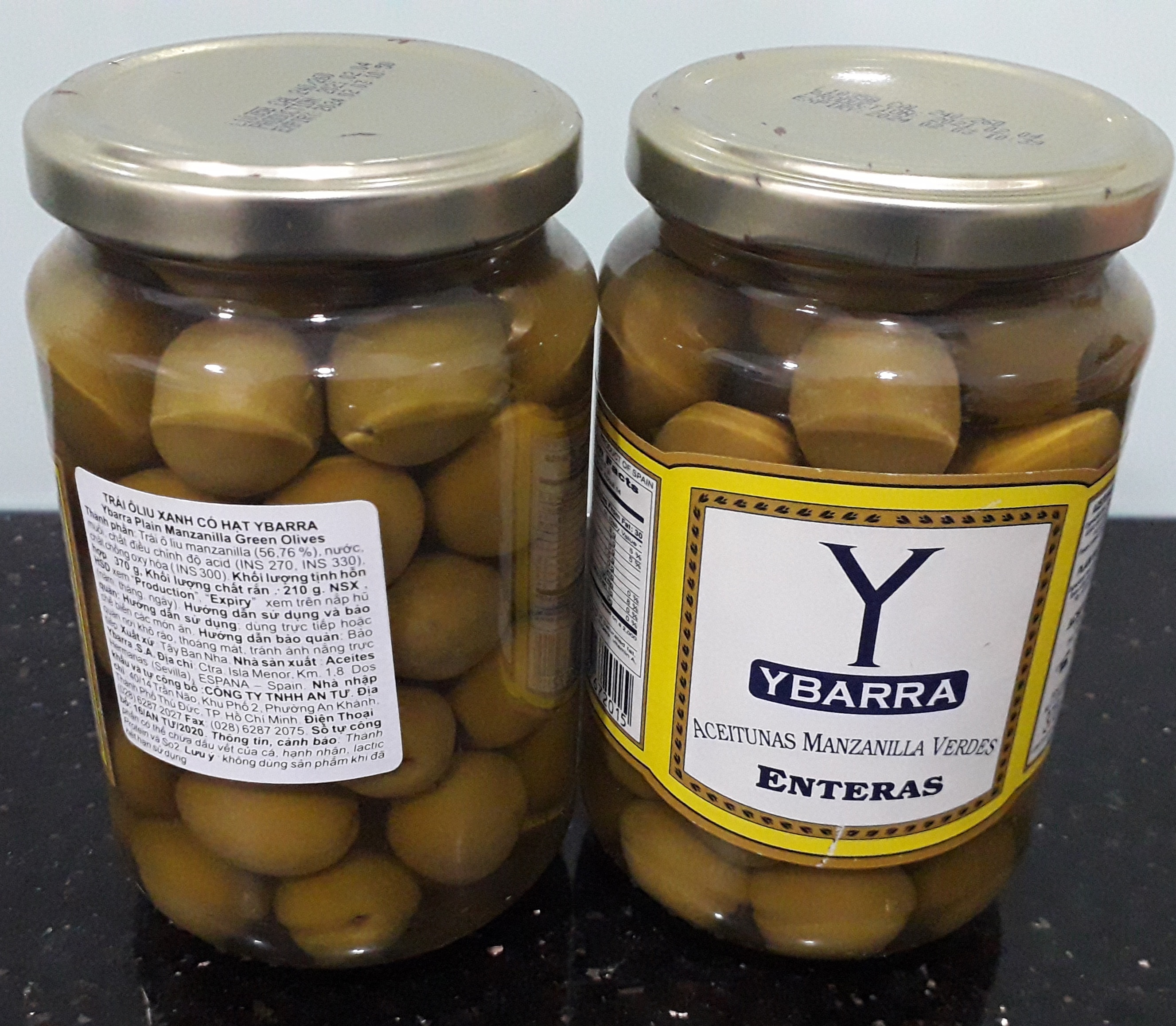 Trái Oliu xanh nguyên hạt- Ybarra Green Olives 370g.Best before: 2027