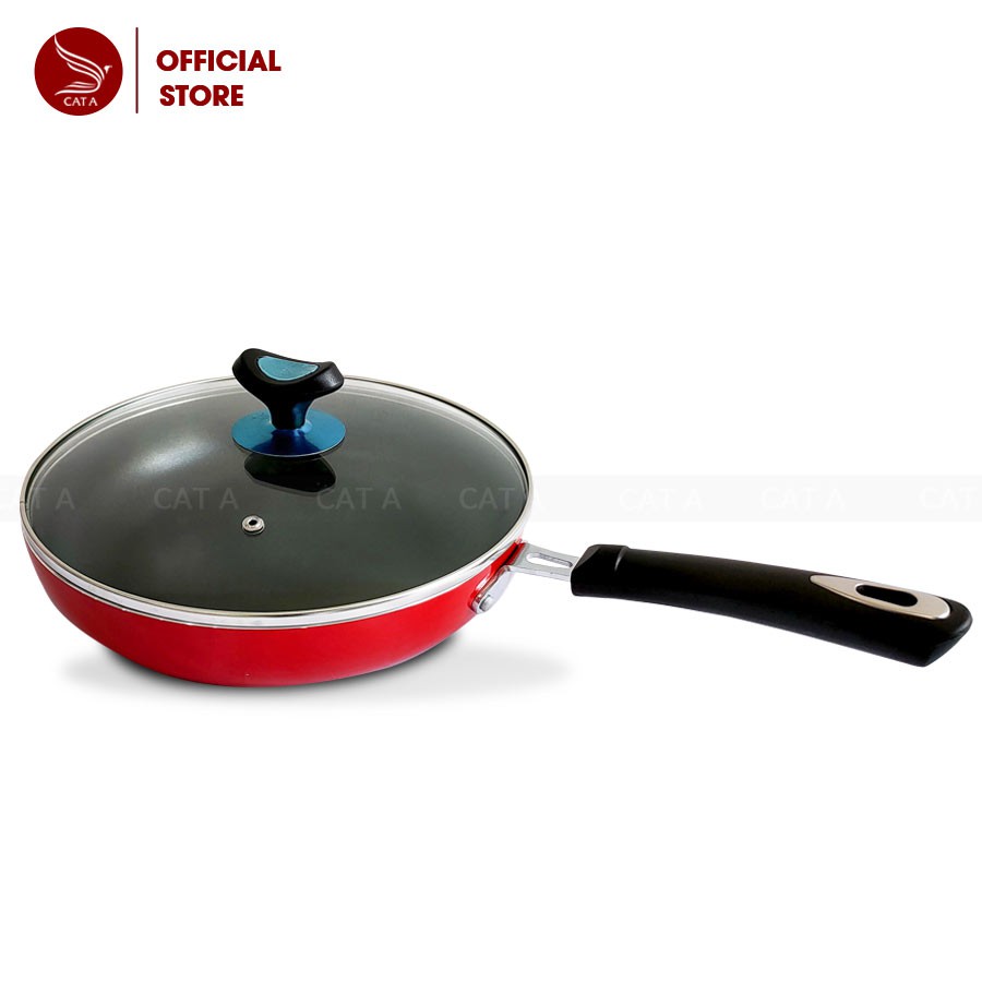 Chảo chống dính bằng nhôm cao cấp - có nắp đậy cường lực chống nóng - an toàn cho sức khỏe, sang trọng