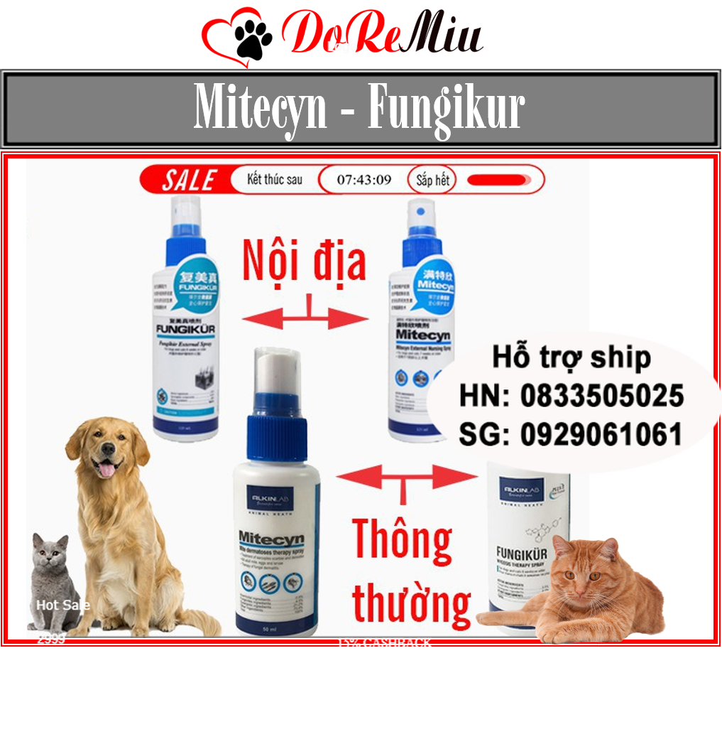 Doremiu- Fungikur (Nội địa TQ) Xịt Ve rận bọ chét trên chó mèo Xịt nấm viêm da trên thú cưng