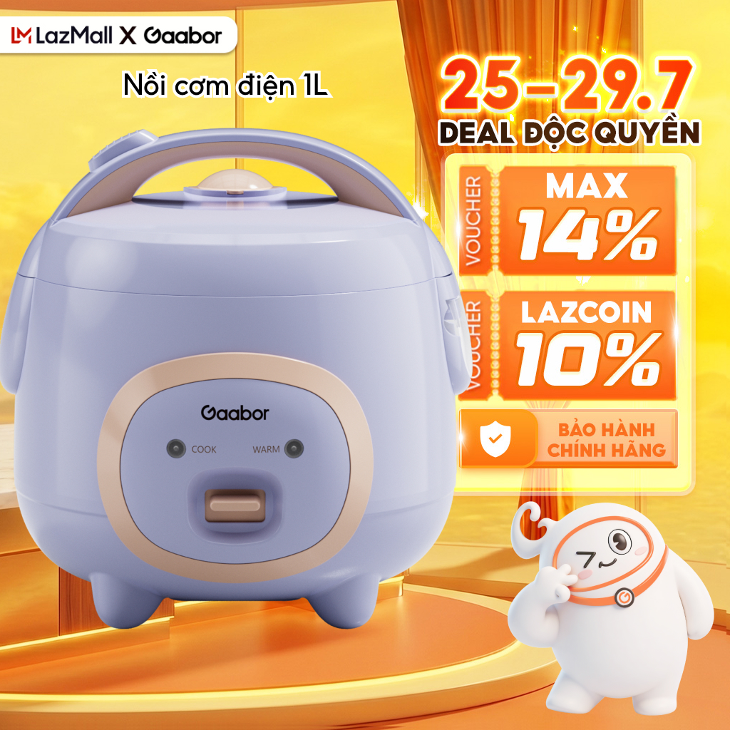 Nồi cơm điện mini Gaabor RC-25M01A 1L nấu chín nhanh, giữ ấm lâu, đa năng kèm xửng hấp - Bảo hành 12 tháng 1 đổi 1