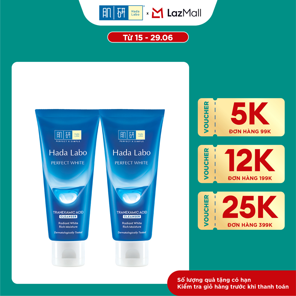 [VB] Bộ 2 Sữa rửa mặt dưỡng trắng Hada Labo Perfect White Tranexamic Acid Cleanser 80g