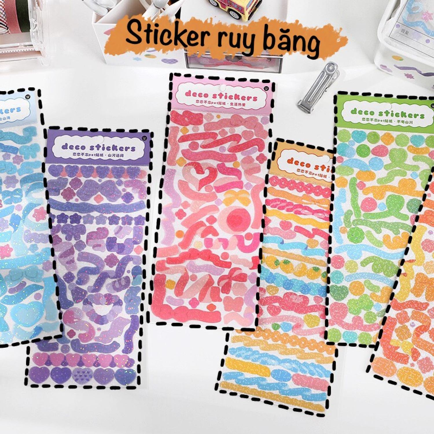 Sticker Ruy Băng,Hình Dán Cute Hologram Hoạ Tiết Ruy Băng Trang Trí Toploader, Bullet Journal, Planner