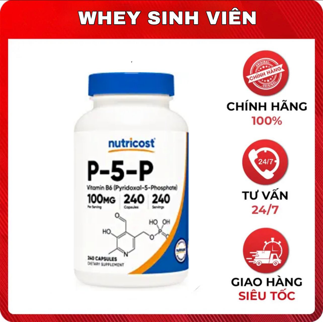 Thực phẩm bổ sung thể hình nutricost p5p vitamin b6 50mg, 240 viên