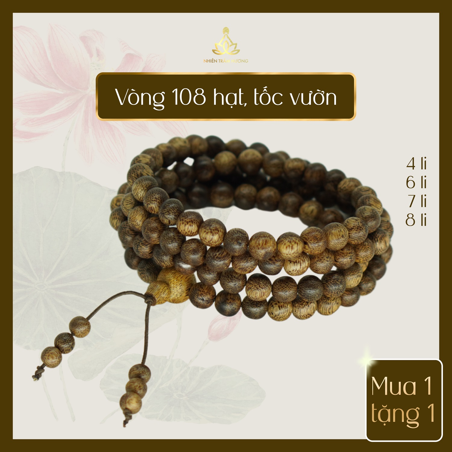 Vòng đeo tay trầm hương 108 hạt tốc vườn hạt tròn 6li - Nhiên Trầm Hương