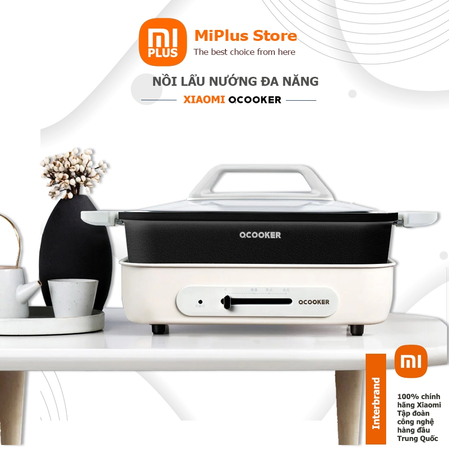 Nồi lẩu nướng đa năng Xiaomi Qcooker dung tích 3L, công suất 1300W nồi điện đa năng kèm 2 khay nướng, lẩu tách rời_Bảo hành 12 tháng