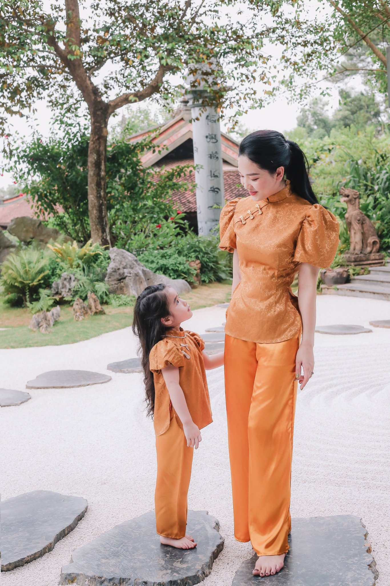 Đồ lam đi chùa cho bé mẫu gấm thượng hải cao cấp