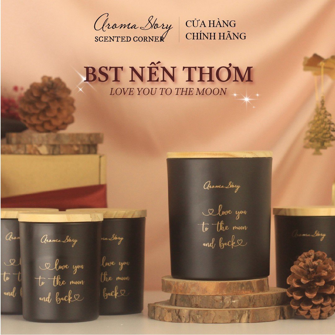 Nến thơm 'Love You To The Moon And Back' cao cấp Aroma Story hương hoa hồng, xạ hương trắng size 100g/200g