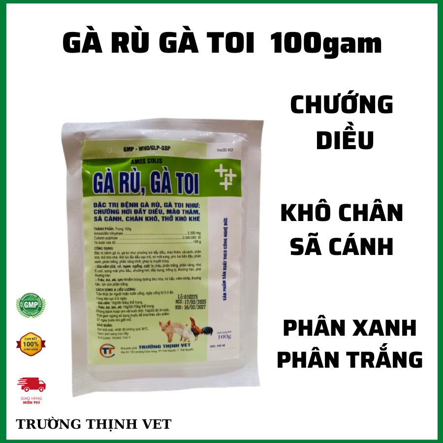  GÀ RÙ GÀ TOI 100g đặc trị phân xanh trắng chướng diều khô chân tiêu chảy cấp. Thú y Trường Thịnh 