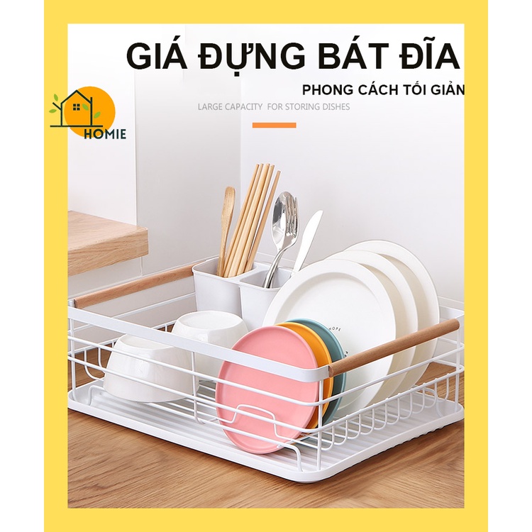 Giá đựng bát đĩa có khay hứng nước kèm ống đũa, kệ để bát đĩa