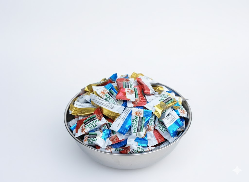 Kẹo dừa giòn vị sữa dừa 1KG – Thương hiệu Yến Hoàng - Bánh kẹo ăn vặt đặc sản Việt Nam