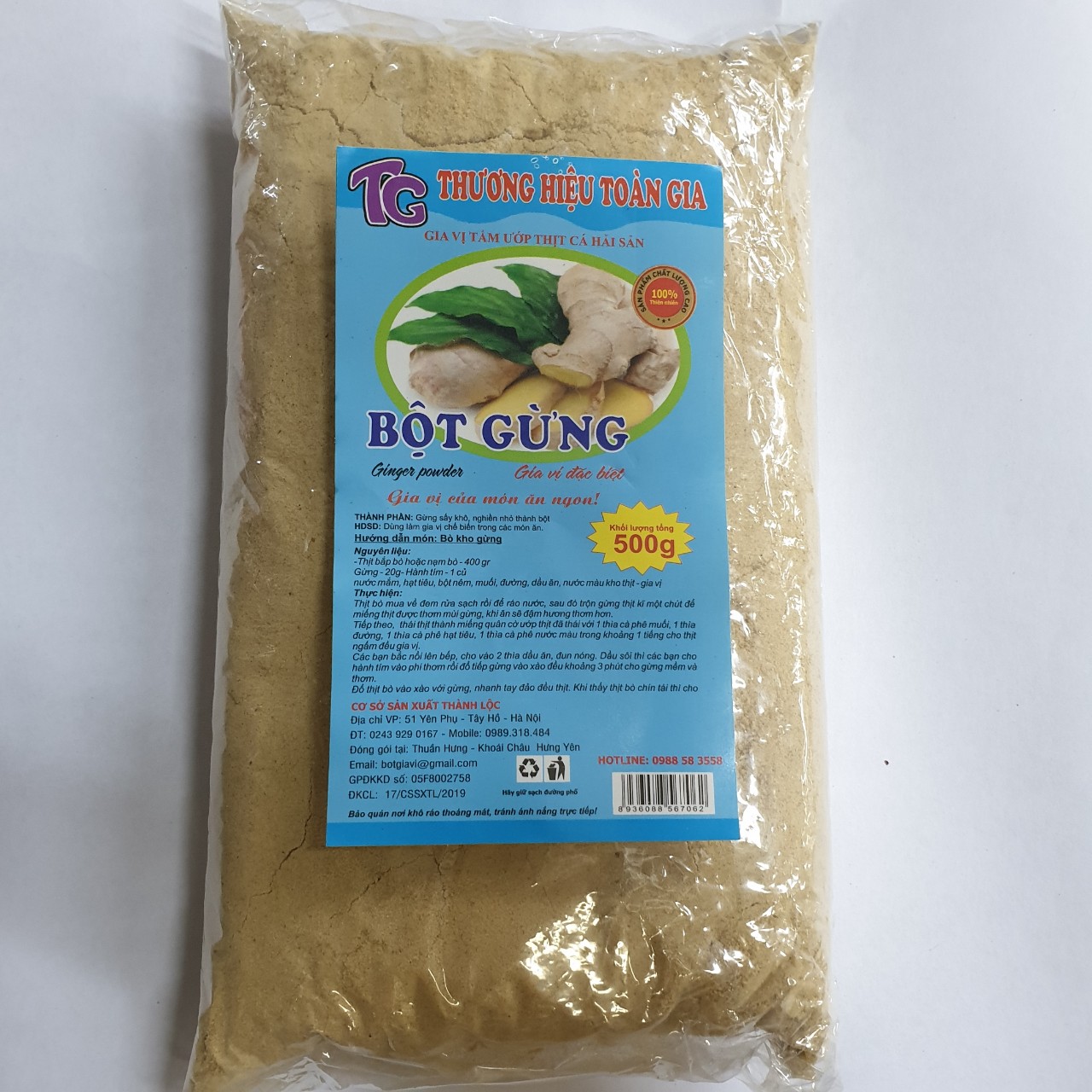 Bột gừng nguyên chất gói 500gr - gia vị cho món ăn ngon