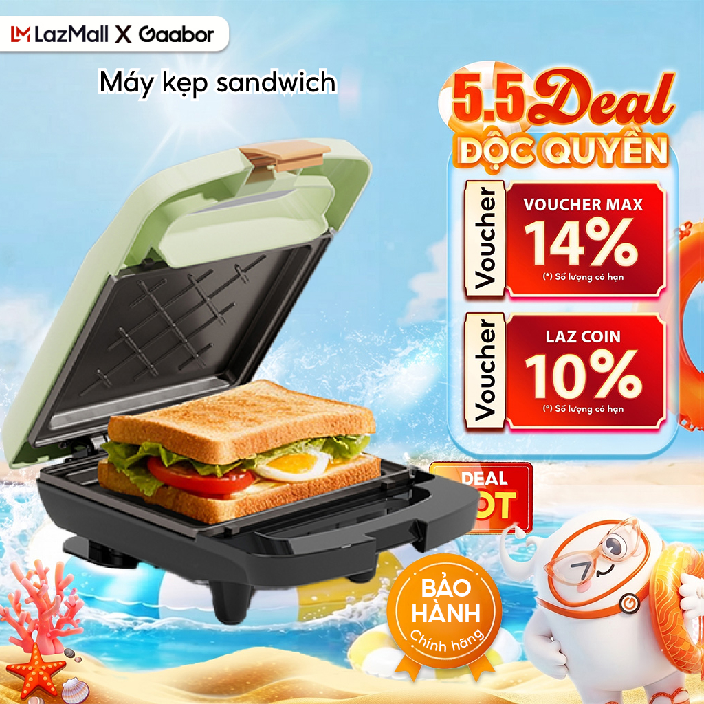 Máy kẹp nướng bánh mì sandwich Gaabor EH-M02A nướng đều 2 mặt làm bữa ăn sáng chiên trứng - Bảo hành 12 tháng 1 đổi 1