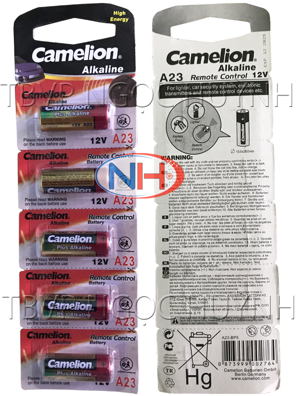 Vỉ 5 Viên Pin CAMELION 23A 12V Pin Remote cửa cuốn, cửa từ, chuông cửa, bút trình chiếu,công tắc điều khiển từ xa