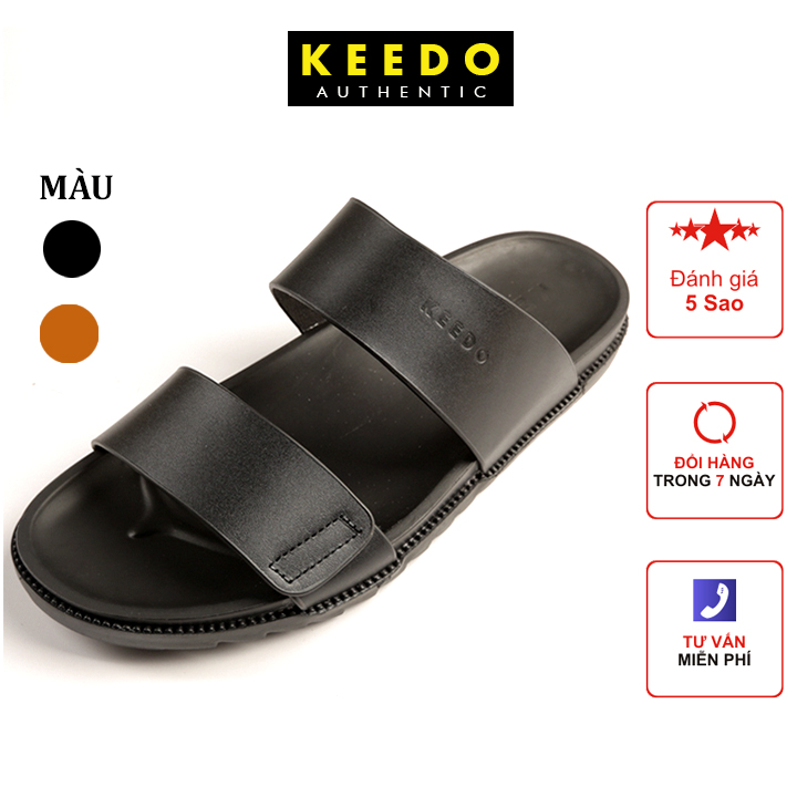 Dép da nam quai ngang cao cấp keedo bh00404 da bò thật