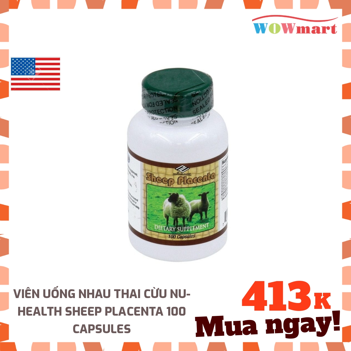 [HCM]Viên uống nhau thai cừu Nu-Health Sheep Placenta 100 Capsules - [MỸ]