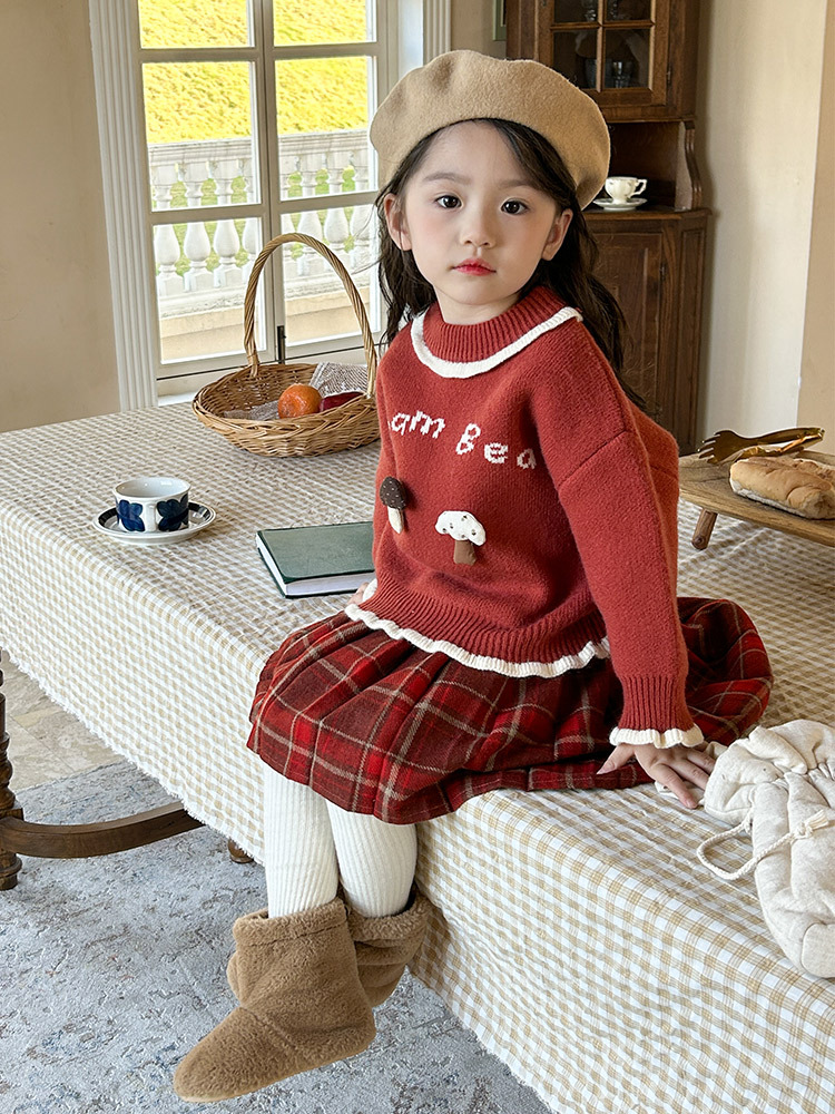 Set váy len đỏ mặc Tết bé gái từ 1-10 tuổi hàng Quảng Châu Cao Cấp