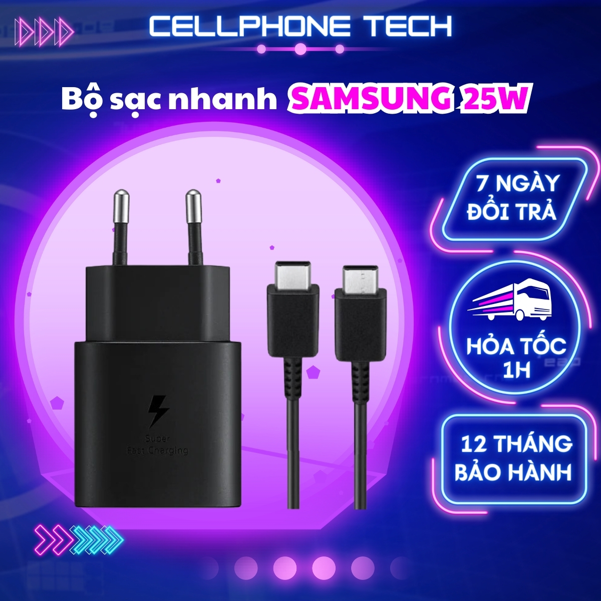 Bộ sạc nhanh samsung 25w, củ sạc nhanh samsung 25w cổng type c cho điện thoại samsung note 10 note 20 a71 a70 a80 a90 s20 s20+ s20 s22 s23 ultra