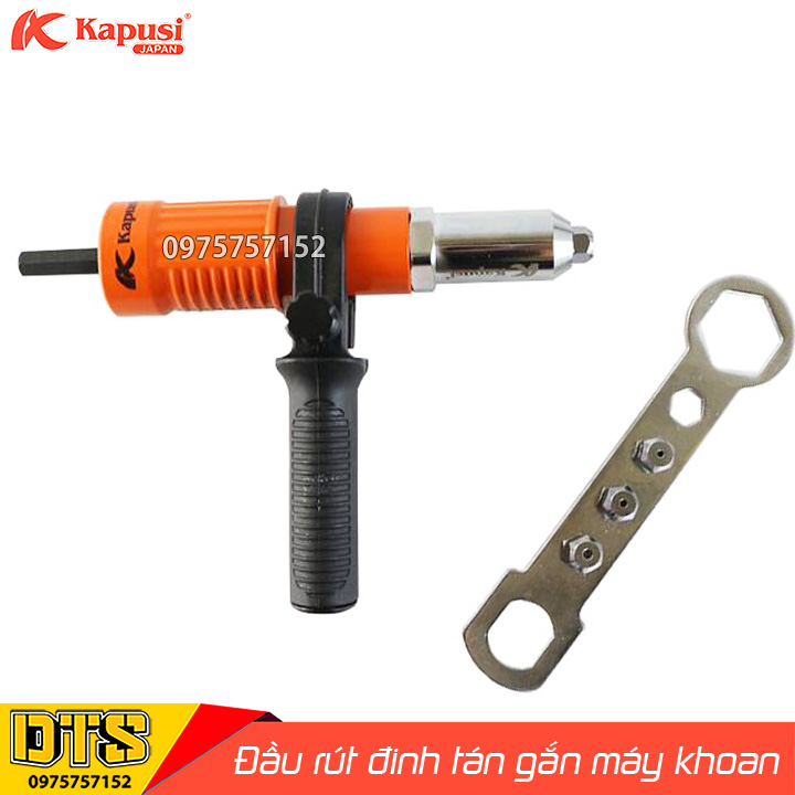  Bộ đầu rút đinh tán rive gắn máy khoan Kapusi đầu chuyển máy khoan cầm tay thành đầu rút đinh rive đa năng 