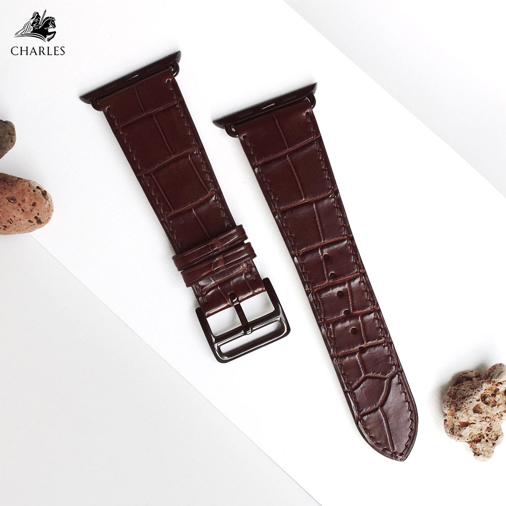 Dây da Charles da Cá Sấu Nâu cho đồng hồ Apple Watch Series 1/2/3/4/5/6