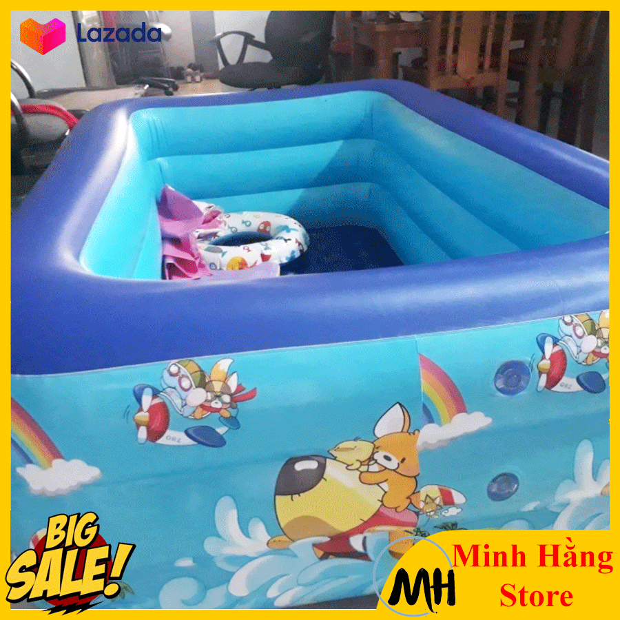 [TẶNG MIẾNG VÁ và KEO- LOẠI DÀY] Bể bơm hơi hình chữ nhật 3 tầng dài 2m1 cho bé yêu và gia đình, bể tắm phao trẻ em, phao bơm hơi đại dương cho người lớn và trẻ em vui chơi