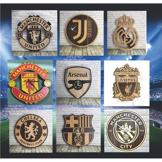 Đồng Hồ Bóng Đá Logo Các Clb Arsenal Chelsea Liverpool Manchester United Manchester City...