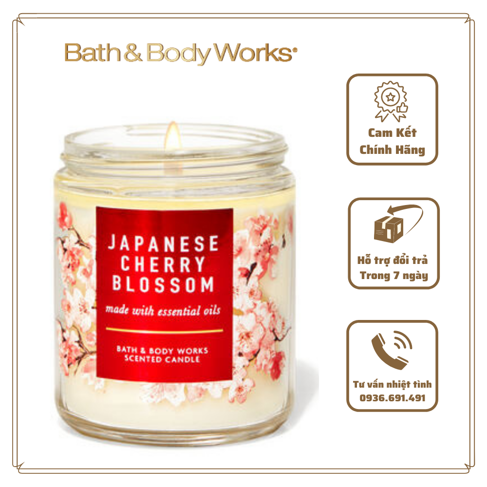 Nến thơm bath & body works japanese cherry blossom 1bấc 198g