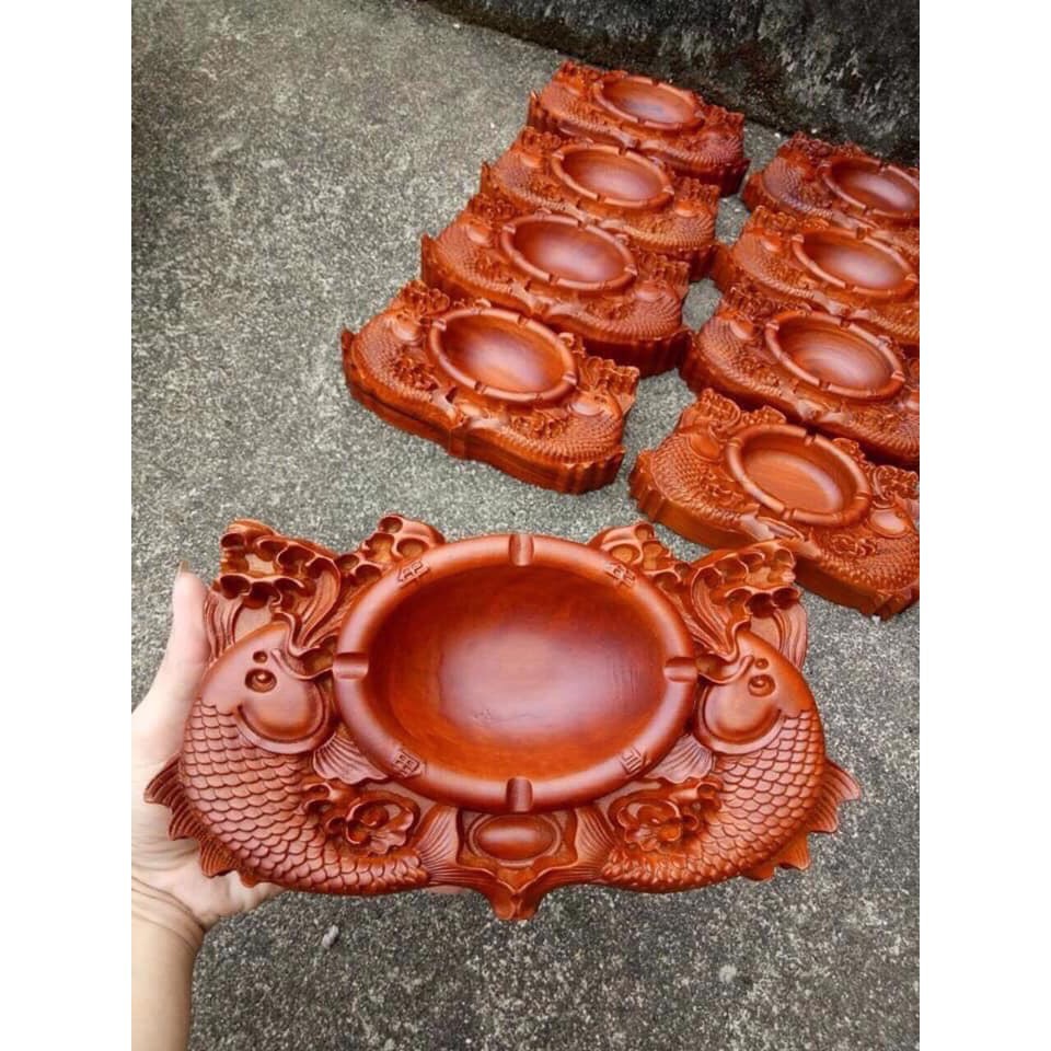 Gạt tàn gỗ hương hình cá - đục tay liên khối