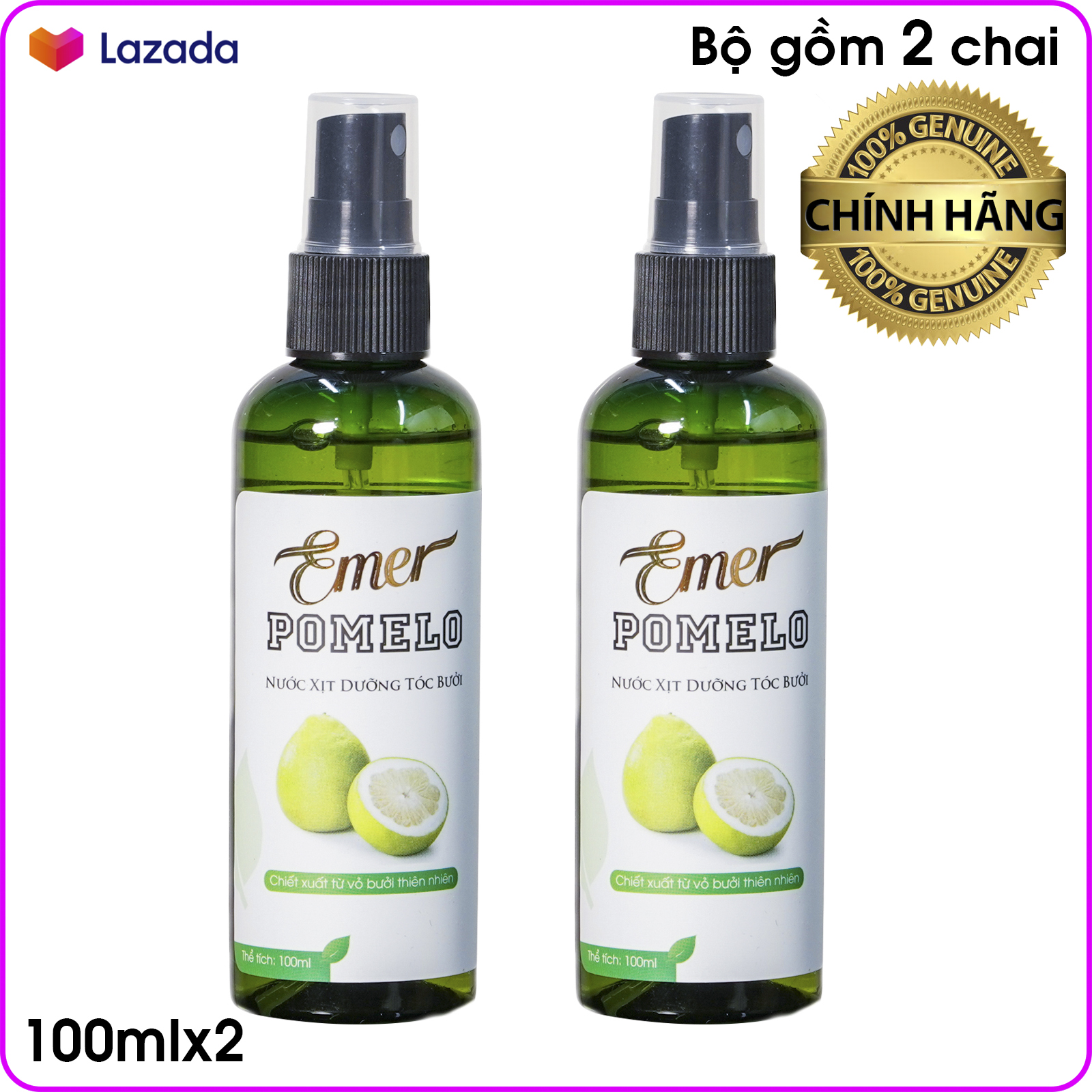 Bộ 2 chai xịt Dưỡng Tóc Tinh Dầu Vỏ Bưởi Pomelo giảm rụng tóc mọc tóc nhanh 100ml x 2