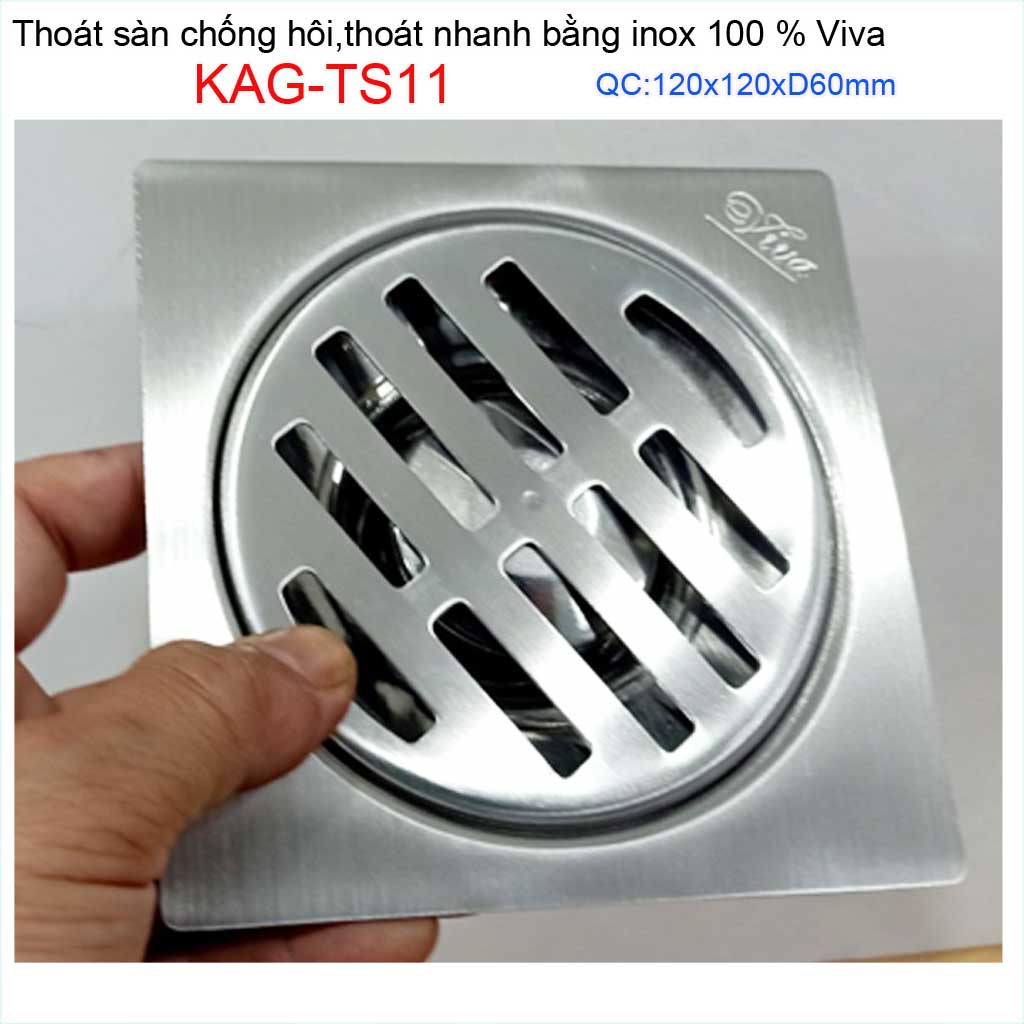 [HCM]Hố ga thoát sàn Viva vuông 12x12cm KAG-TS11 ống 6cm Inox mờ phễu thoát nước chống hôi D60