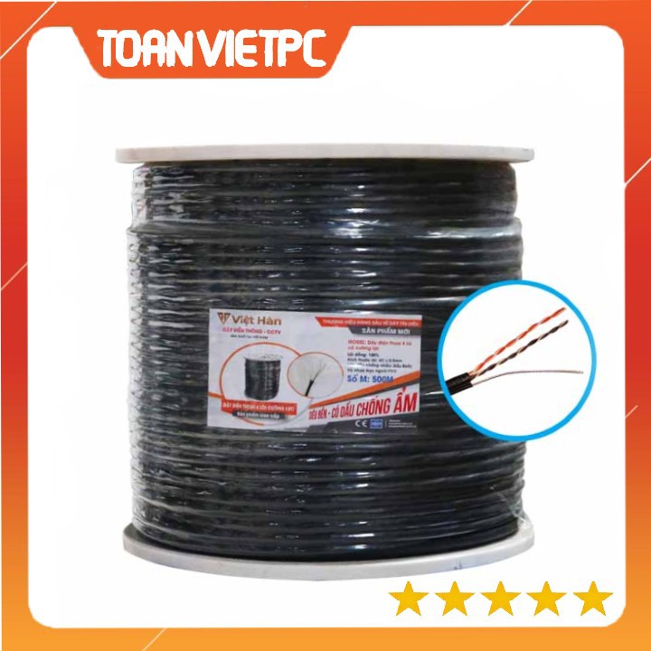 Dây cáp mạng Việt Hàn 4 lõi, phủ dầu chống ẩm, có gia cường chịu lực