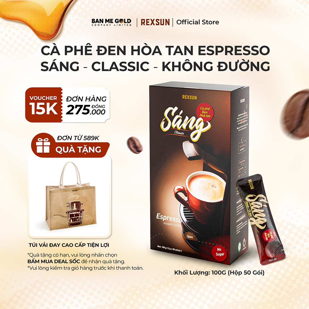 Cà phê espresso hòa tan - sáng - hộp 20g/100g - không đường sữa - cafe đen hòa tan chính hãng ban me gold - rexsun