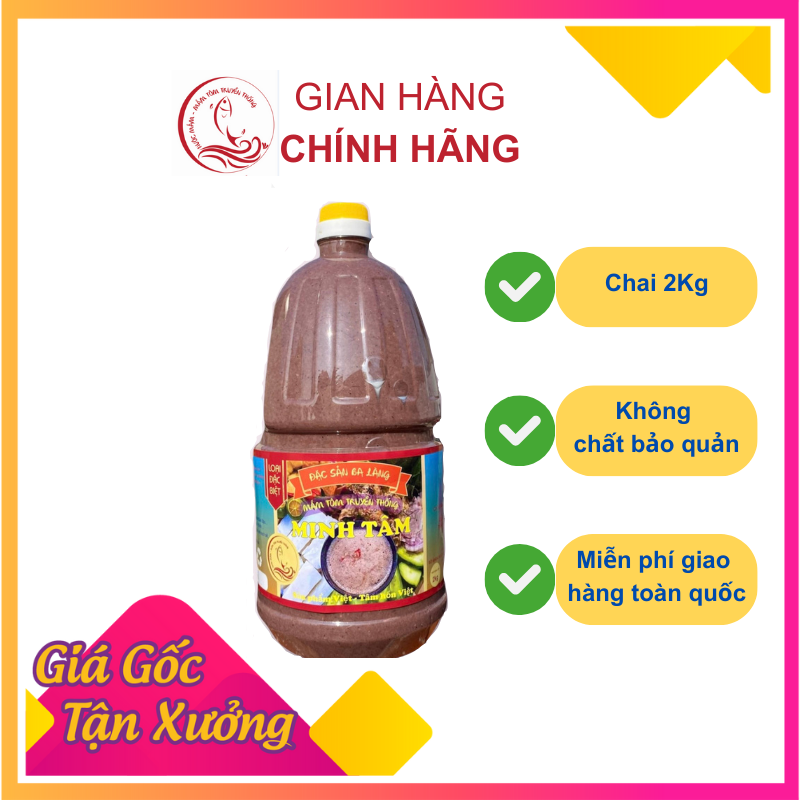 Mắm tôm ngon Ba Làng Thanh Hóa - thương hiệu Minh Tâm - Loại 1, tốt cho sức khỏe, Can 2kg