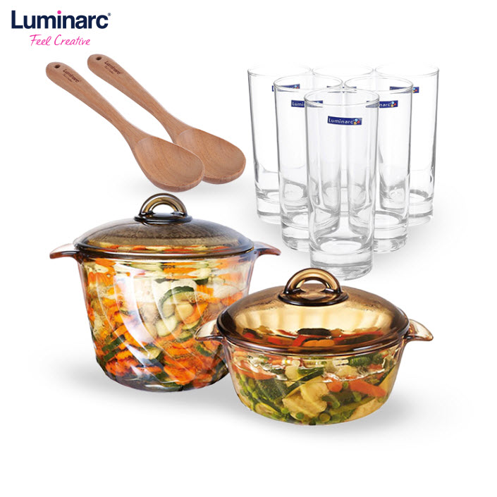 Combo 2 nồi Thủy tinh Trianon 2,5L 3,5L + Bộ 6 ly thủy tinh Islande 310ml+ bộ 2 sạn gỗ Xoan - 2021690-1465963-1904566