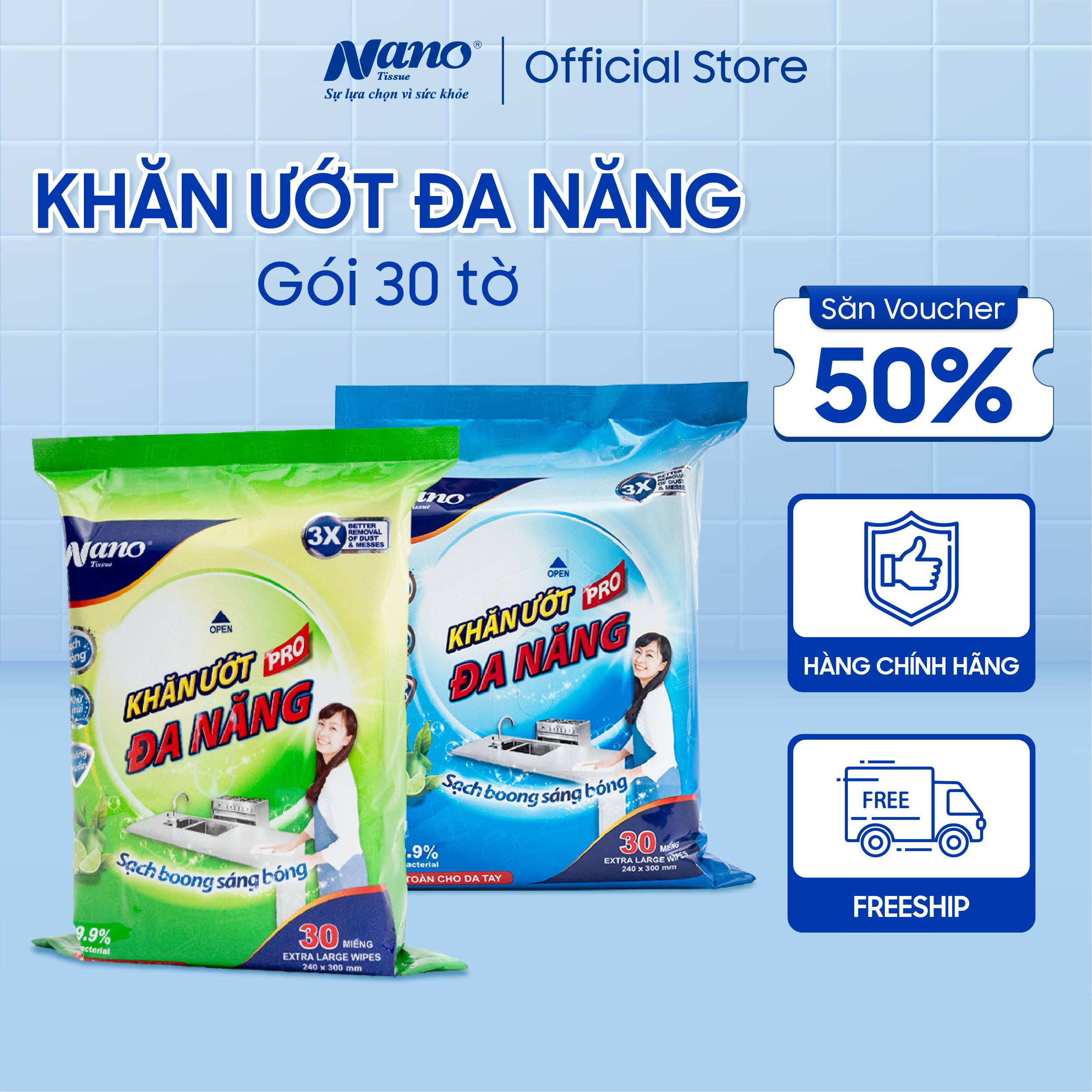 Combo 6 gói khăn ướt đa năng 30 tờ/ gói, tiện lợi, an toàn cho da tay khi vệ sinh, thương hiệu Nano