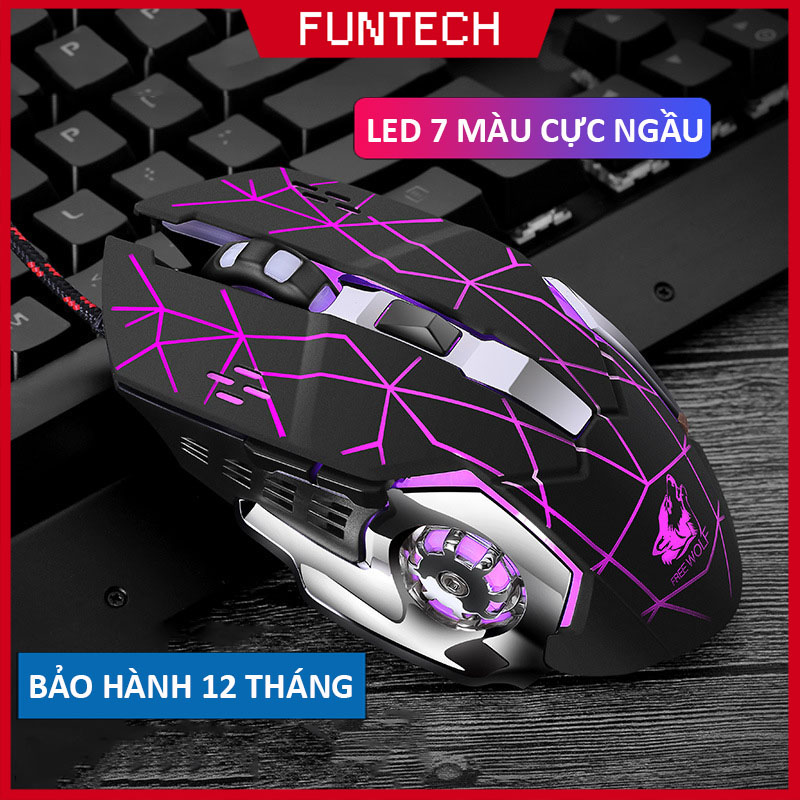 Chuột máy tính gaming có dây Free Wolf V5 cao cấp 4 mức DPI Led 7 màu siêu đẹp tự động đổi màu dành cho game thủ