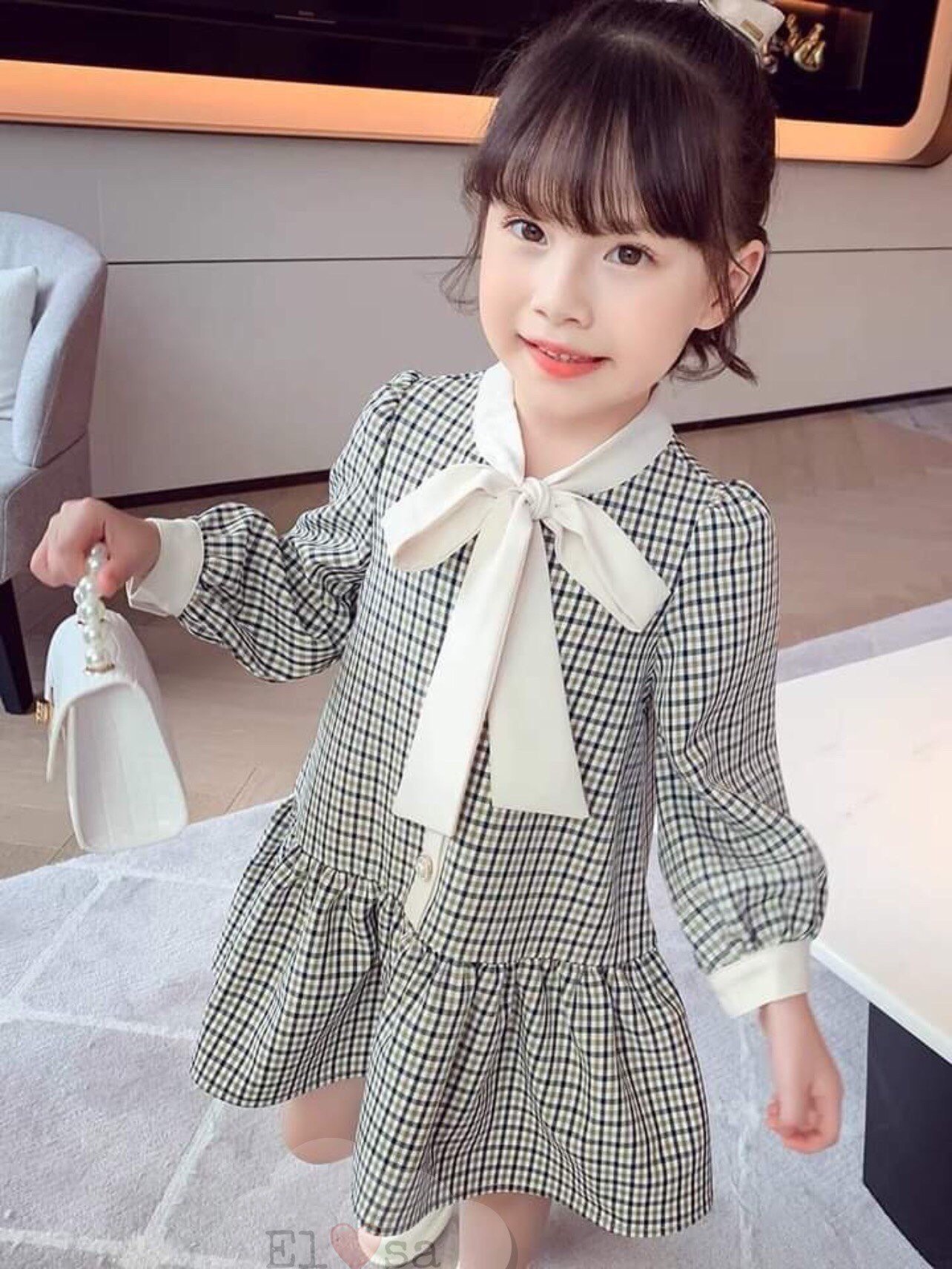 Váy bé gái - Váy kẻ caro nơ ngực cho bé 🎀 váy học sinh mẫu mới 2021