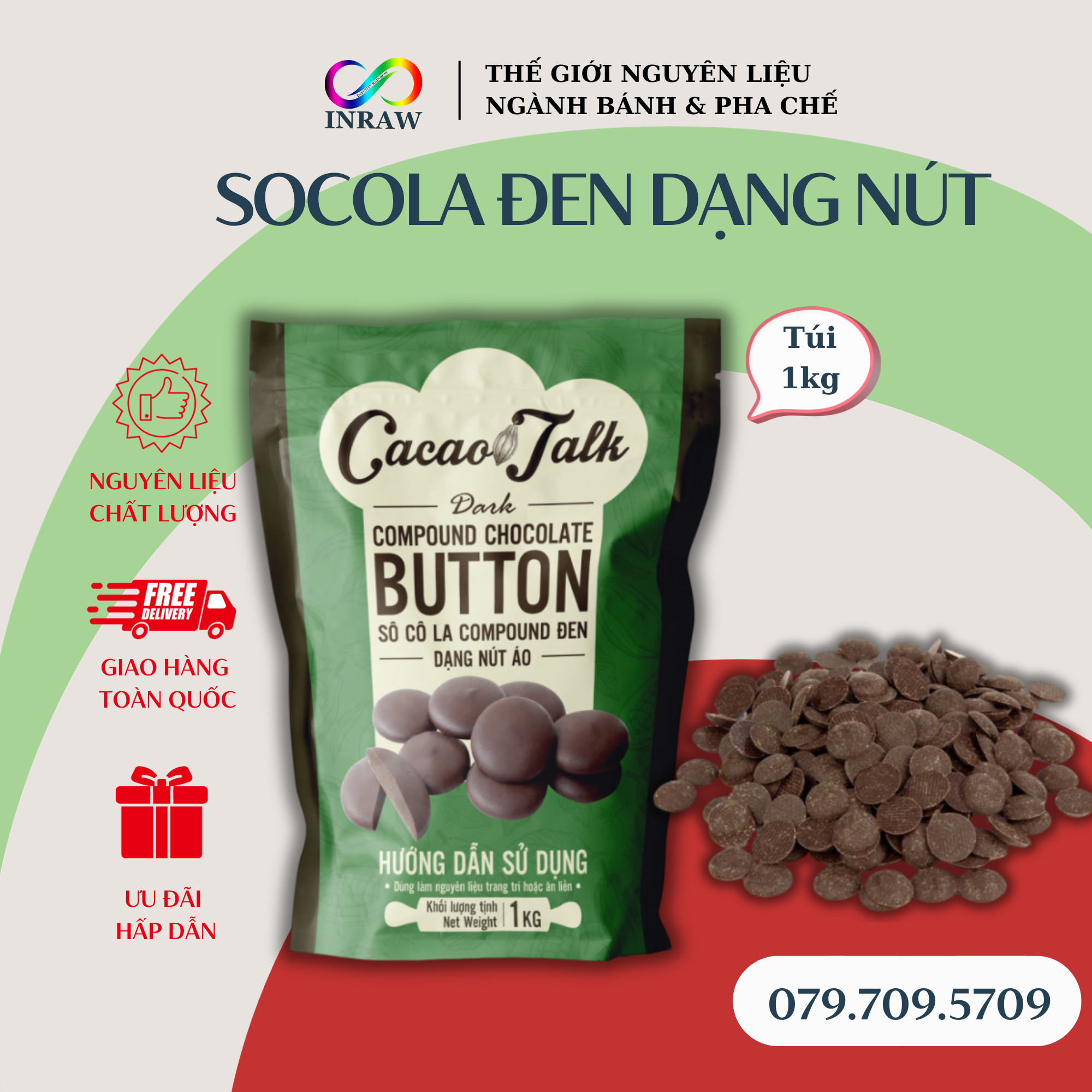Socola Đen Compound Dạng Nút Cacao Talk Túi 1kg