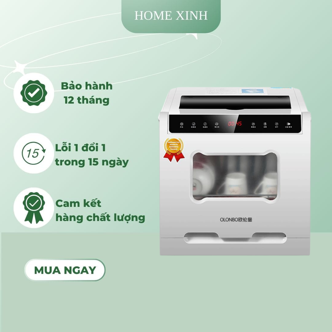 Máy Rửa Bát, Máy Rửa Chén Mini OLONBO 8 Chương Trình Rửa Phù Hợp Gia Đình 1 Đến 6 Người