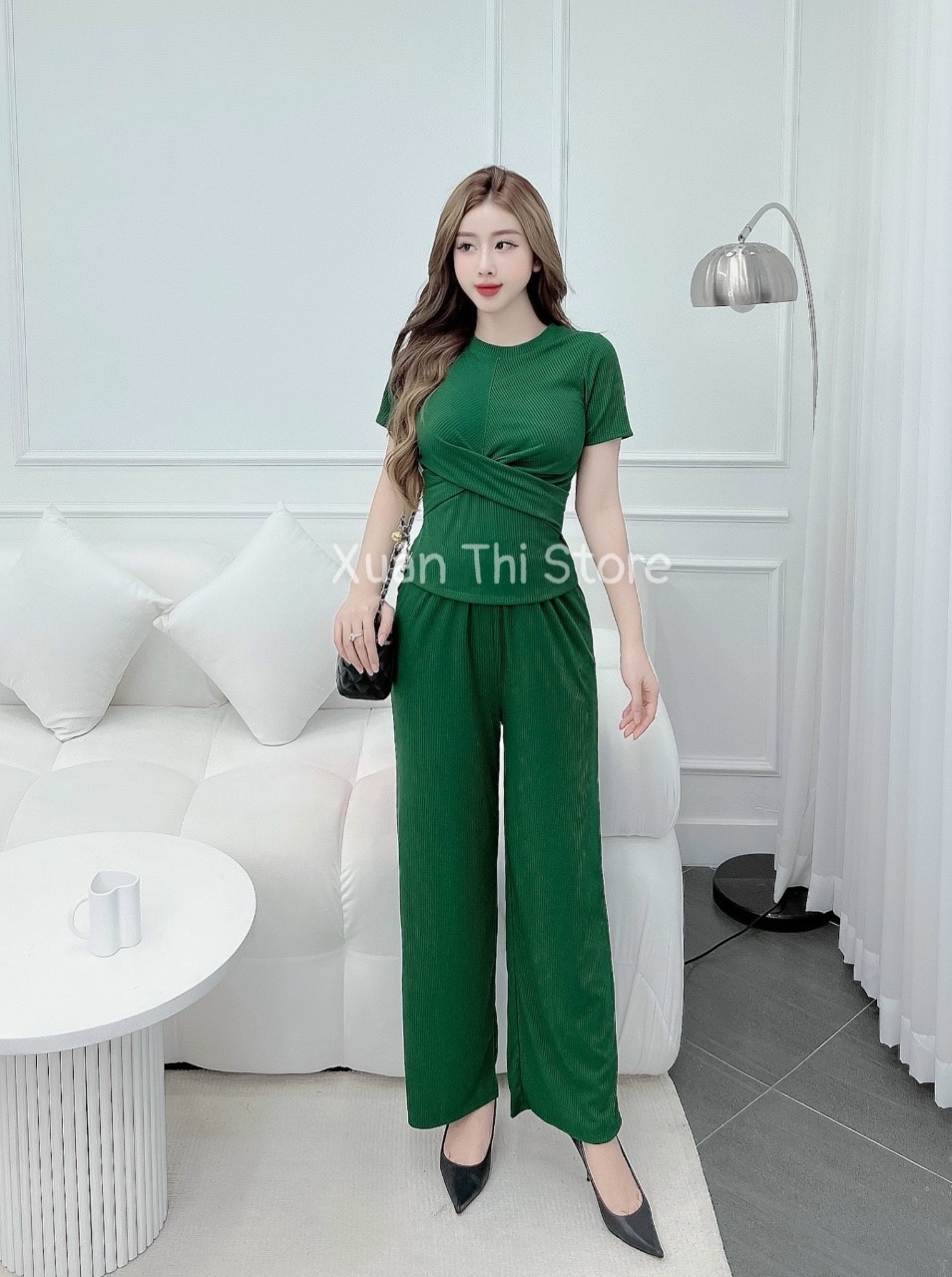 Set đồ bộ thun gân quần dài mặc nhà đi chơi siêu xinh