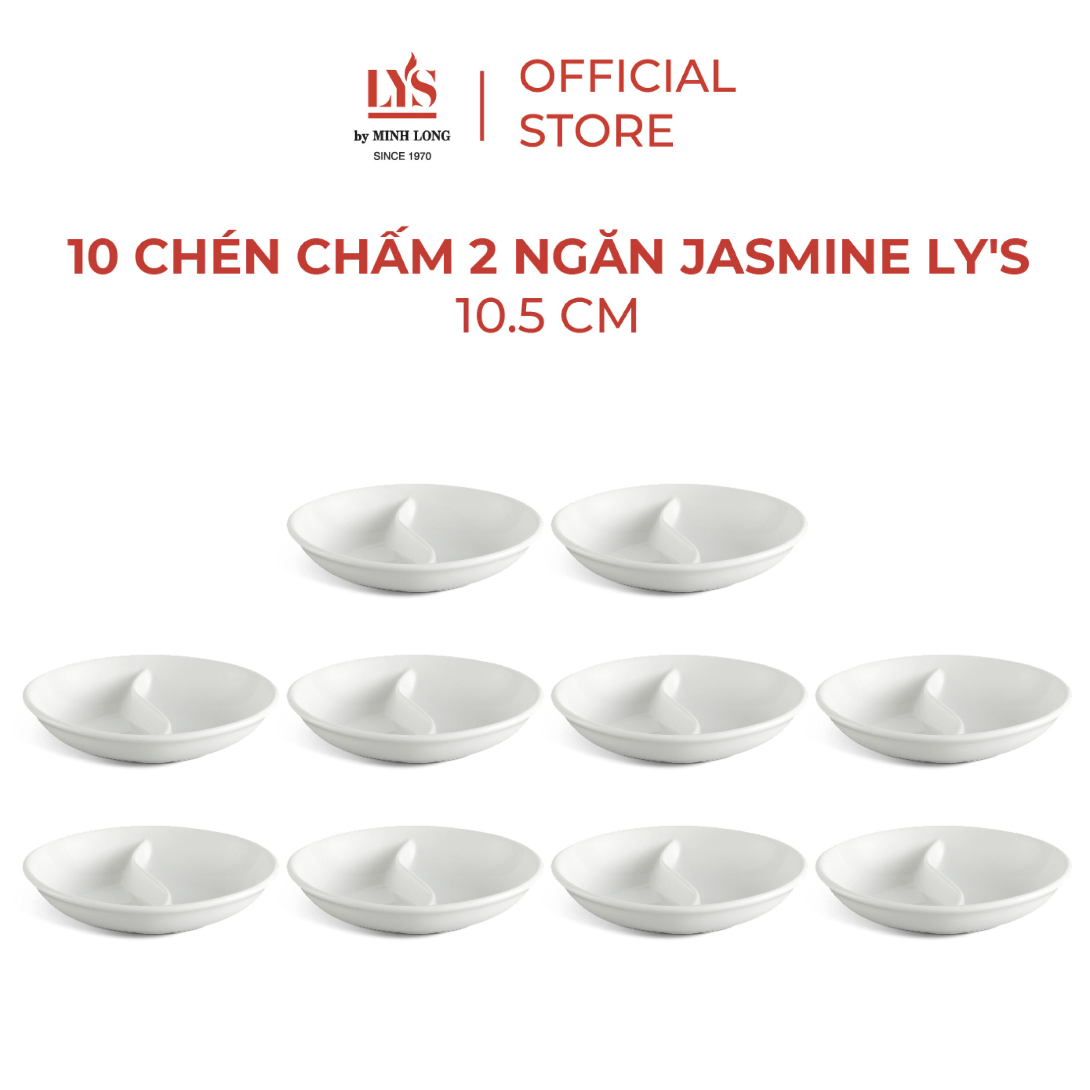 Bộ 10 cái chén chấm 2 ngăn Minh Long 10.5cm jasmine lys màu trắng